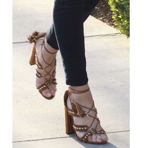 Aquazzura Tulum Brown Suede Caged Sandals Heels